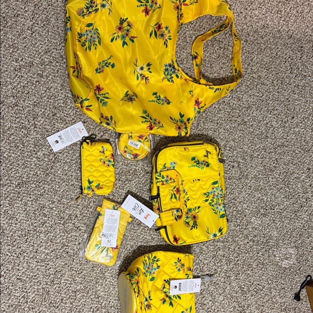 Yellow Floral Tote and Accessories Set